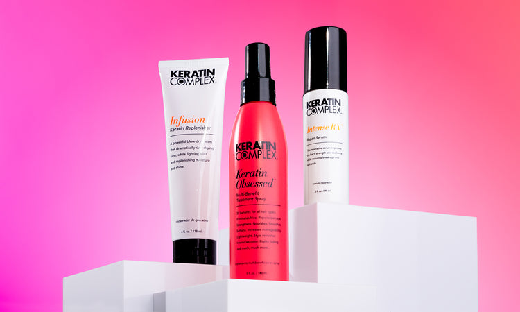 Infusion, Keratin Obsessed, Intense RX on pink background