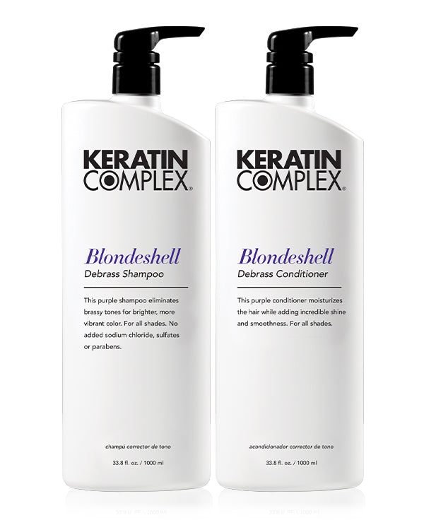 Blondeshell Debrass Shampoo  and Blondeshell Debrass Conditioner liter on white background