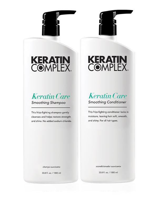 Keratin Care Shampoo and Conditioner Liter Duos on a white background