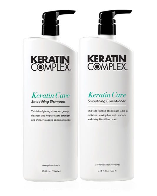 Keratin Care Shampoo and Conditioner Liter Duos on a white background