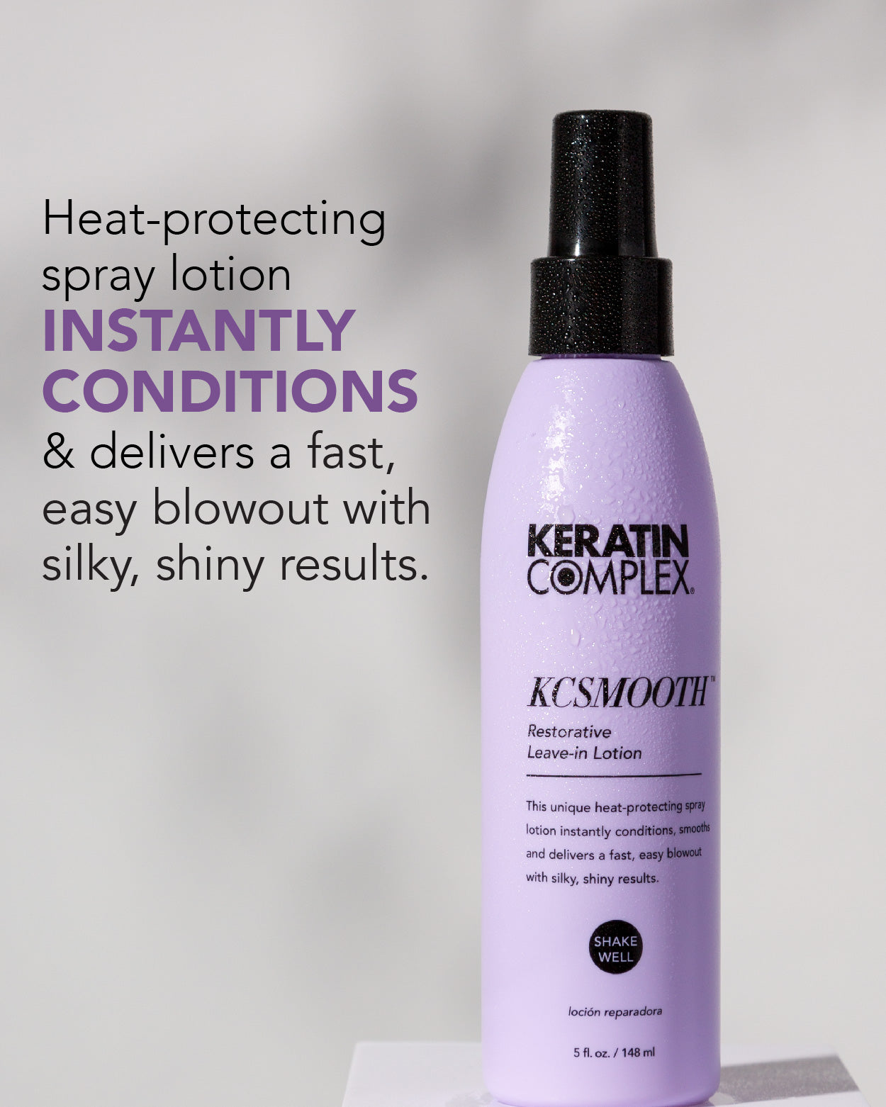 Graphic ll Heat-protecting spray lotion instantly conditions & delivers a fast, easy blowout with silky, shiny results