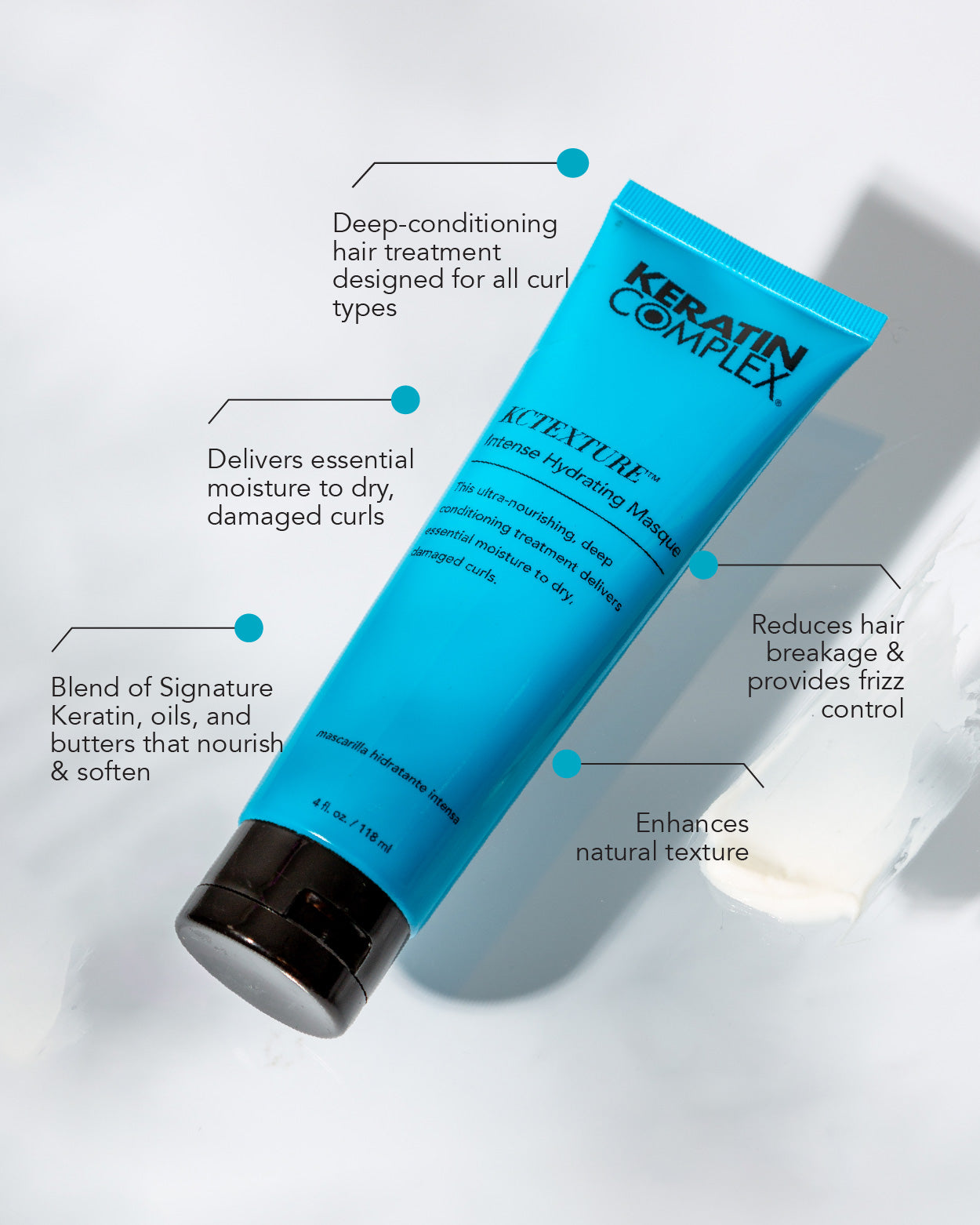 graphic || Deep-conditioning hair treatment designed for all curl types, delivers essential moisture to dry damaged curls, blend of signature keratin, oils and butters that nourish & soften, reduces hair breakage & provides frizz control, enhances natural texture