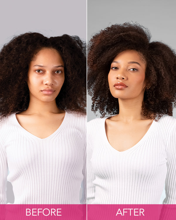 Before and After with curly hair model