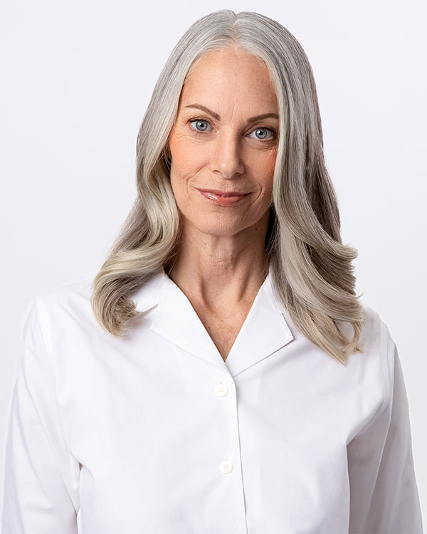 model with grey hair