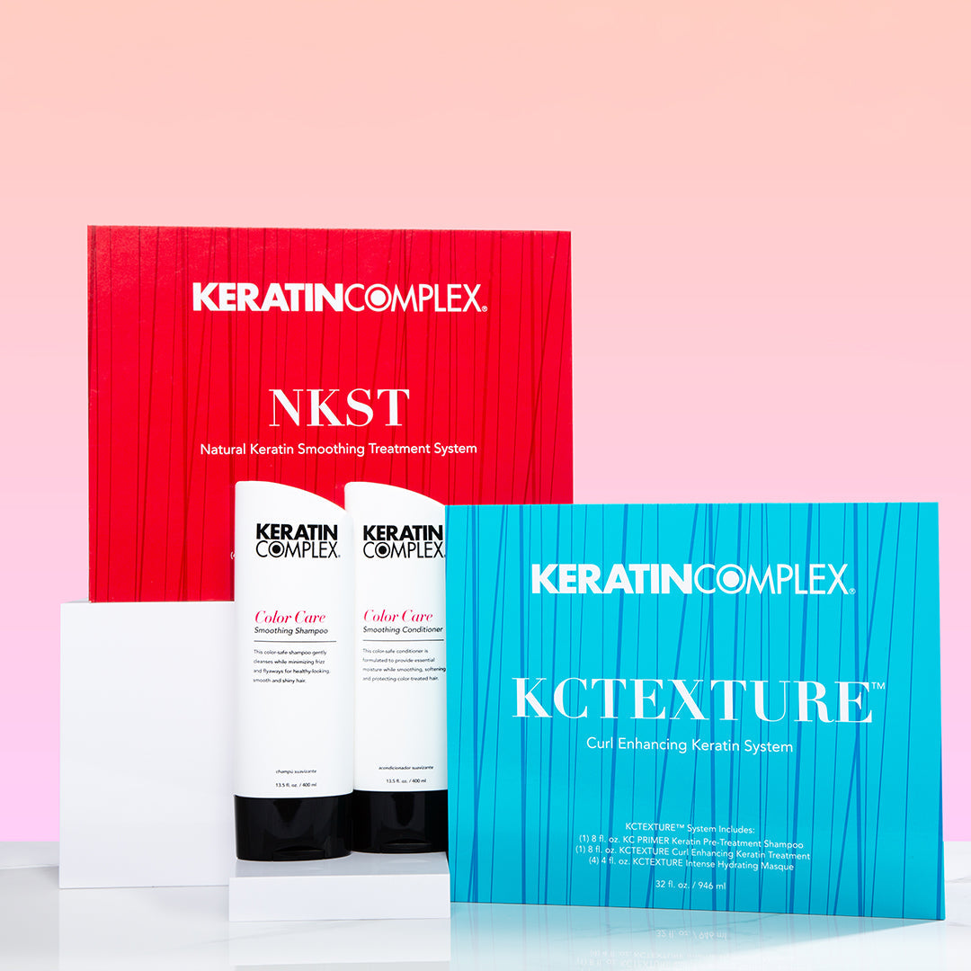 NKST, KCTEXTURE and Color Care Duo on pink background 