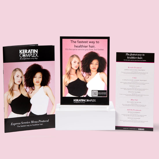 Express Service Menu collateral displayed on pink background