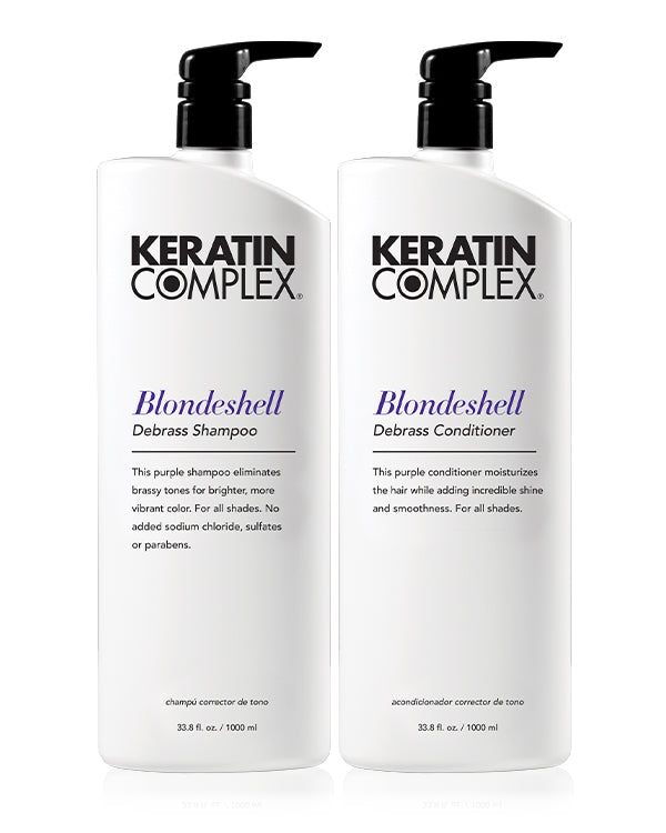 Blondeshell Debrass Shampoo  and Blondeshell Debrass Conditioner liter on white background 