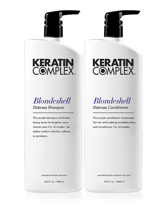 Blondeshell Debrass Shampoo  and Blondeshell Debrass Conditioner liter on white background 