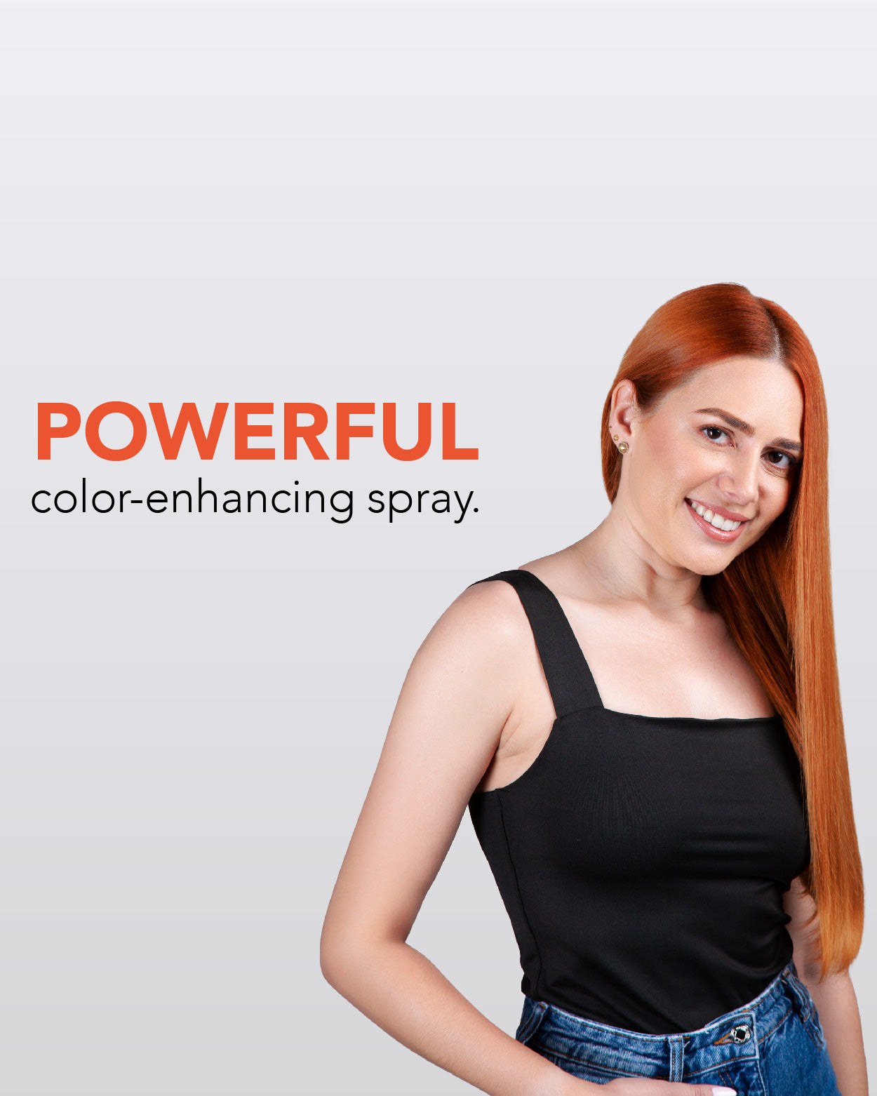 Graphic with model || Powerful color-enhancing spray 