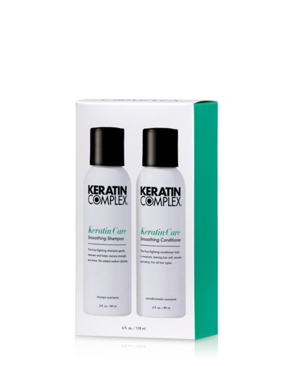 Keratin Care Smoothing Shampoo and conditioner Travel Duo on a white background 