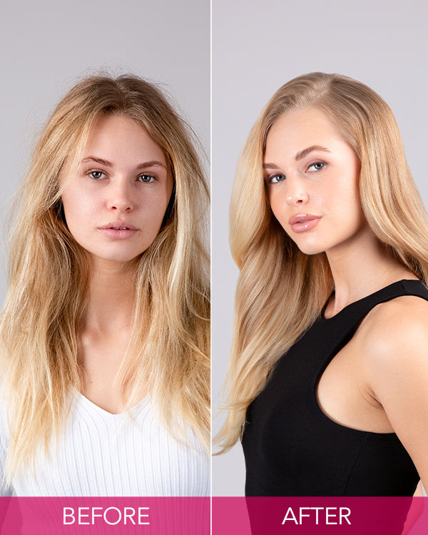 Before and after of blonde model