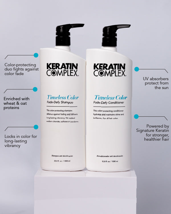 Infographic || Color-protecting duo flights against color fade, enriched with wheat & oat proteins, locks in color for long-lasting vibrancy, UV absorbers protect from the sun, powered by signature keratin for stronger healthier hair 