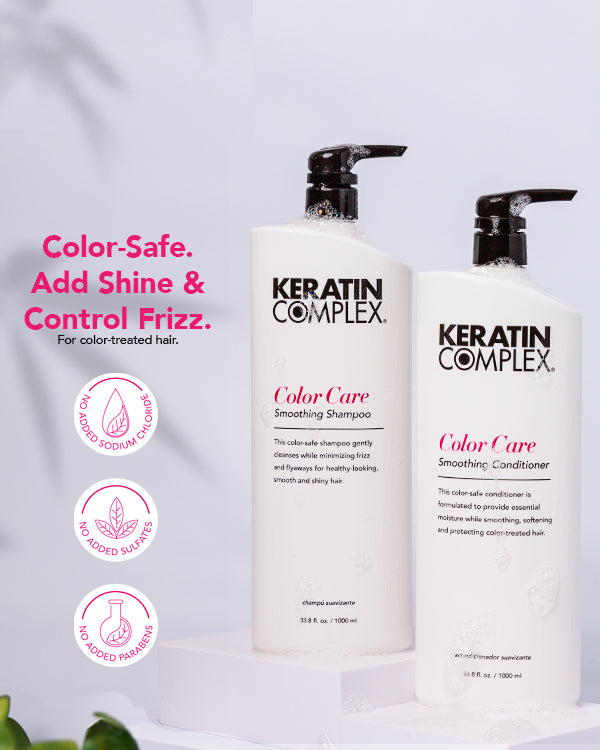 infographic || Color-safe, add shine & control frizz, for color-treated hair, No added sodium chloride, No added sulfates, no added parabens 