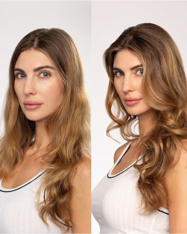 Before and after comparison : the "before" image features flat, while the "after" image showcases enhanced definition and beautifully defined curls.