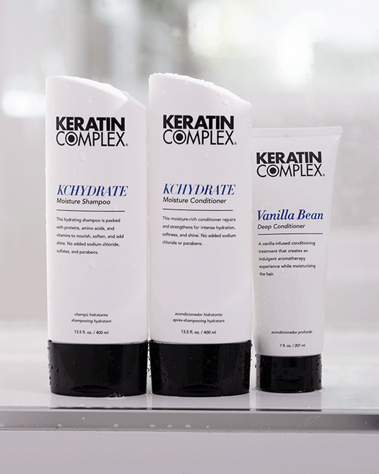 KChydrate Moisture Shampoo, KChydrate Moisture Conditioner, and Vanilla Bean Deep Conditioner.