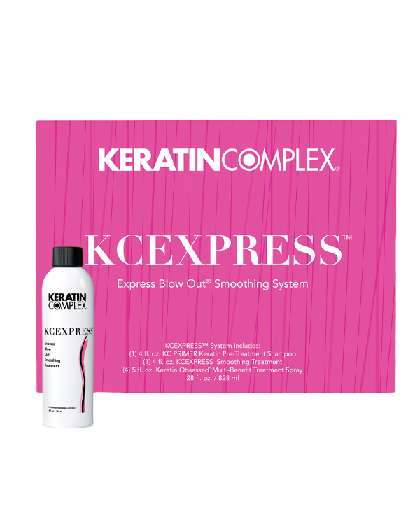 Pink KCEXPRESS box with bottle on white background 