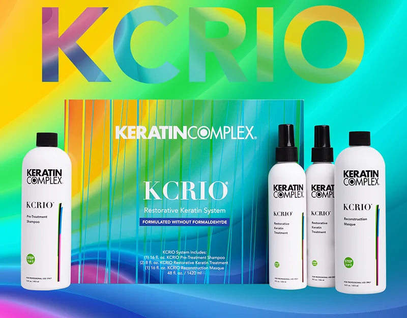 Keratin Complex KCRIO system kit on a colorful background