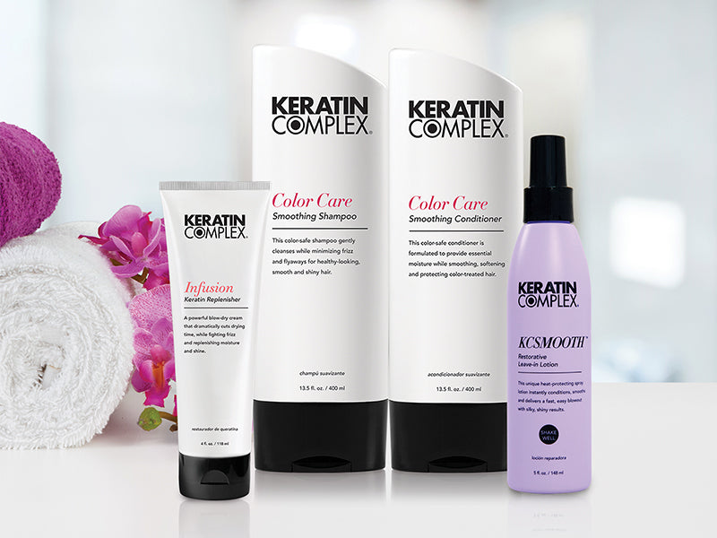 Four Keratin Complex products lined up next to each other