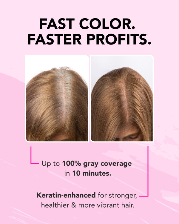 infographic || Fast Color. Faster Profits. Up to 100% gray coverage in 10 minutes. Keratin-enhanced for stronger, healthier & more vibrant hair 